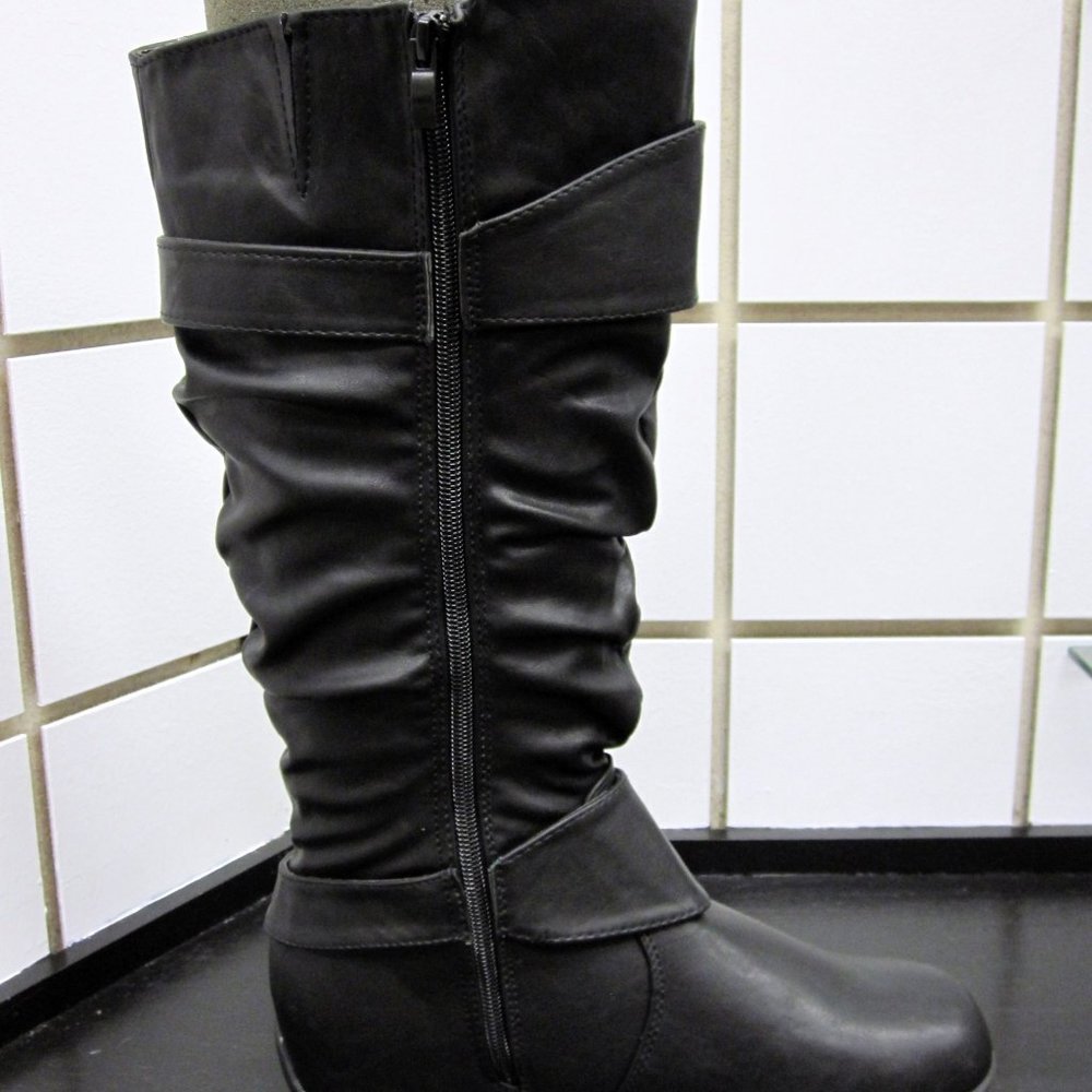 NEW WOMEN CASUAL COMFORT SLOUCH 2 BUCKLE BOOT-BLK - Picture 4 of 5